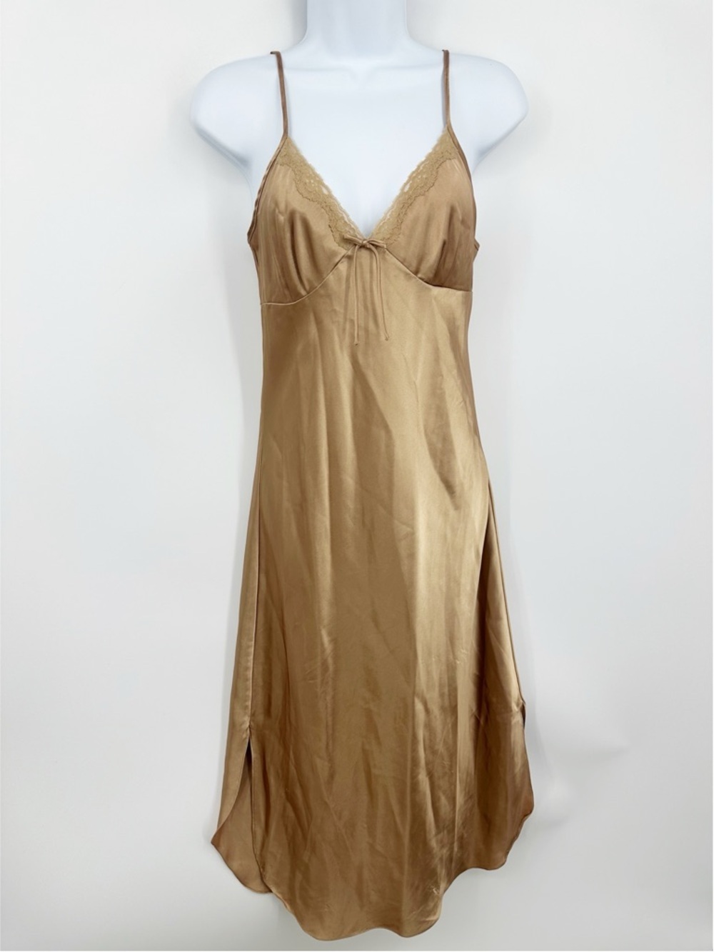 Vintage Y2K Gold Midi Camisole Dress Size Small Trad Wife Secret Treasures Glam